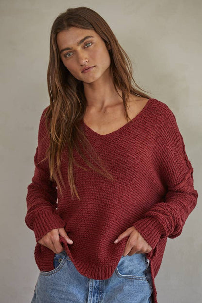 W1289 | Knit Sweater V-Neck Long Sleeve Top