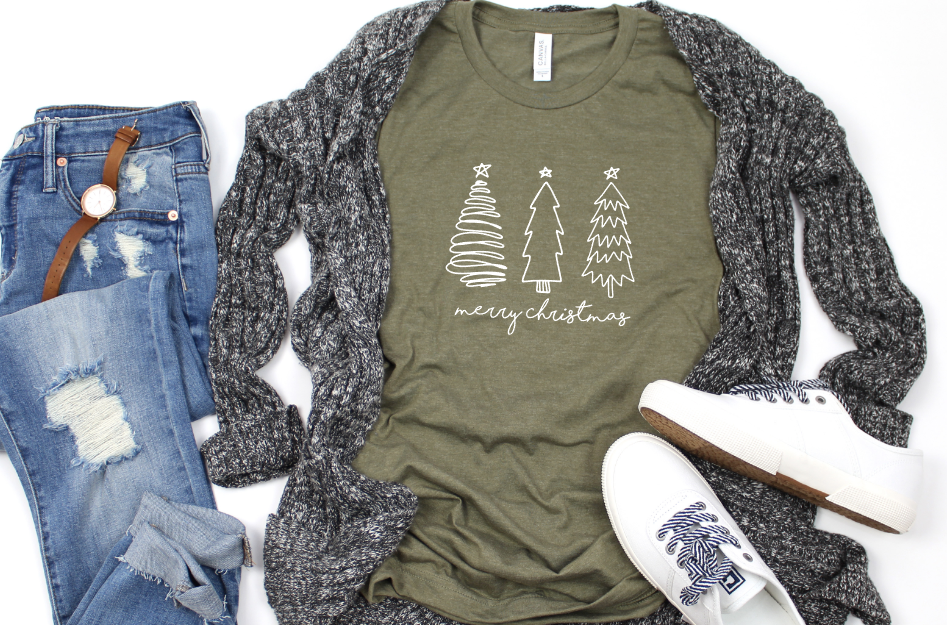 Merry Christmas - Tree Tee: CARDINAL / XL