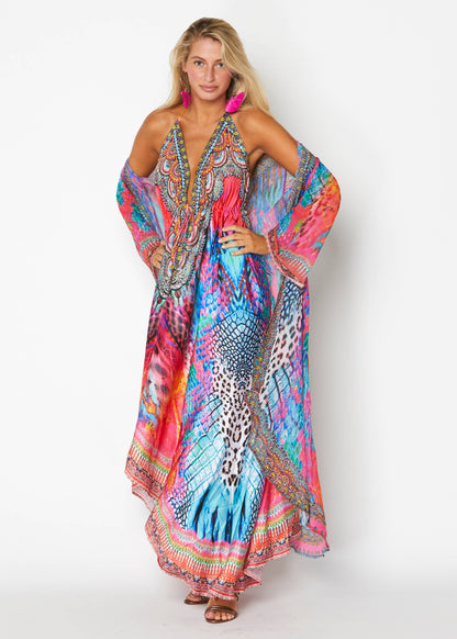 645 Multi color Hawaii Halter Dress