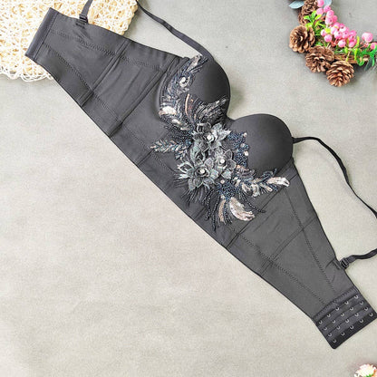 NEW EMBROIDERED FLOWER HERRINGBONE CORSET_CWMM4224