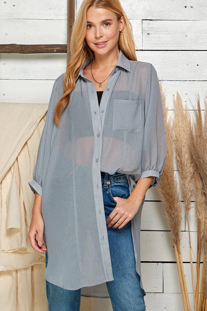 SEMI SHEER BUTTON DOWN SHIRT
