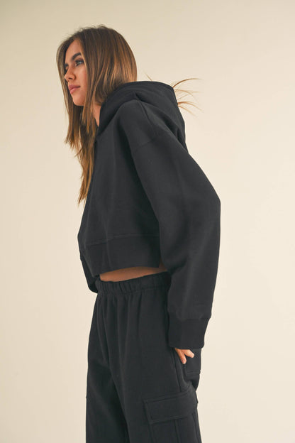 FLEECE SWEATSHIRT WITH HOODIE: BLACK / M T3134ST