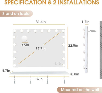 Vanity Mirror Lights And Bluetooth Speaker 32x23 Inches