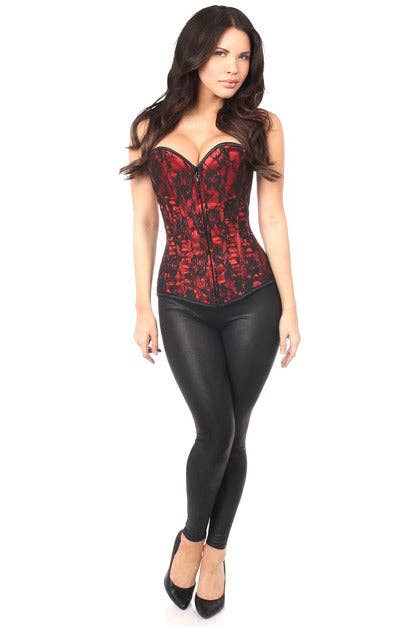 Lavish Red Lace Front Zipper Corset: MEDIUM