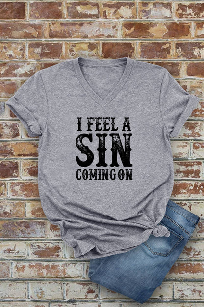 I Feel a SIN Coming On, Unisex Short Sleeve V Neck T-Shirt