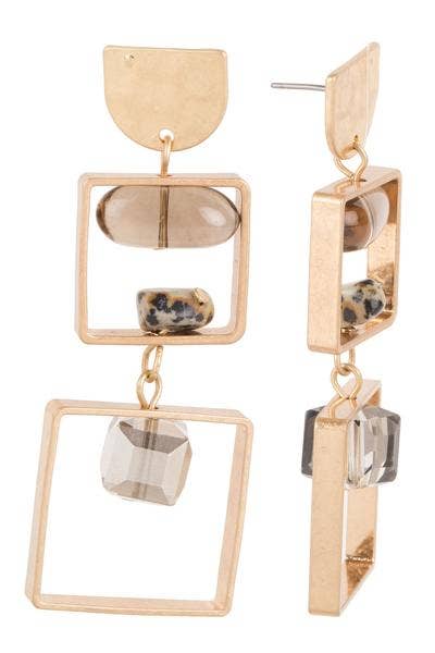 Bead And Stone Square Dangle Earrings