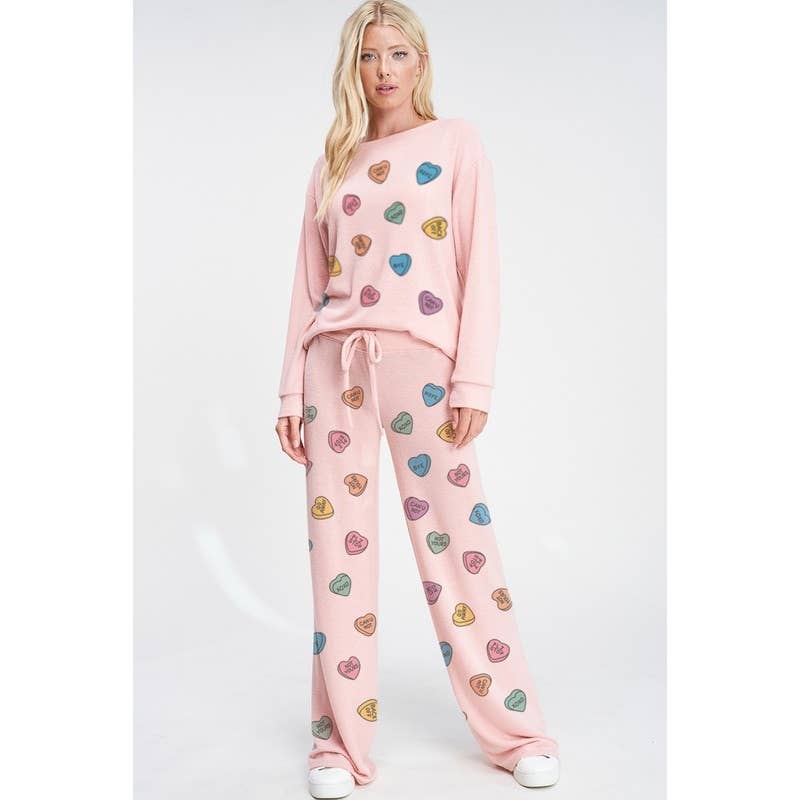 Heart Candy all over soft brushed loungewear set