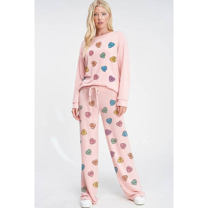 Heart Candy all over soft brushed loungewear set