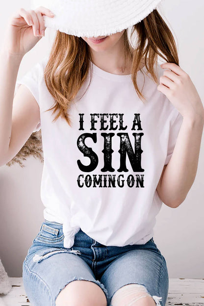 I Feel a SIN Coming On, small UNISEX Round Neck T-Shirt: Black / S