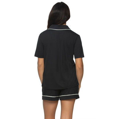 Jessie Stretch Jersey Shorts Sleeve & Shorts PJ Set - Black