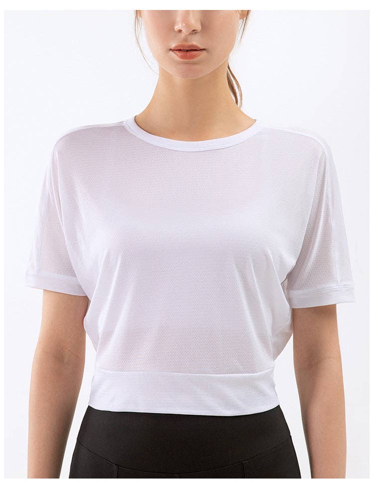 Open Triangle Twist Knot Back Tee: Light Purple / Large-8-10