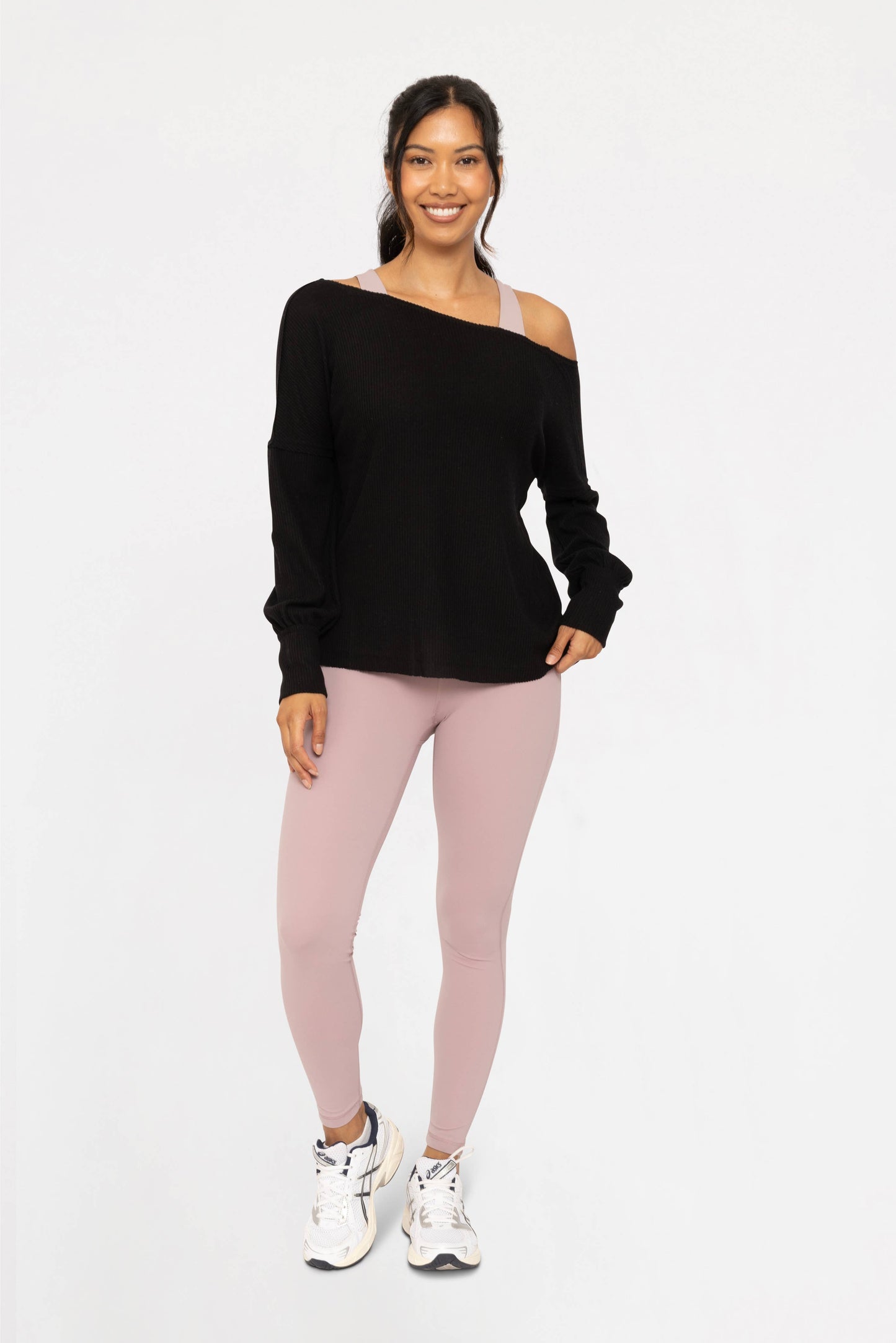Ballet Chic Ribbed Off-Shoulder Top