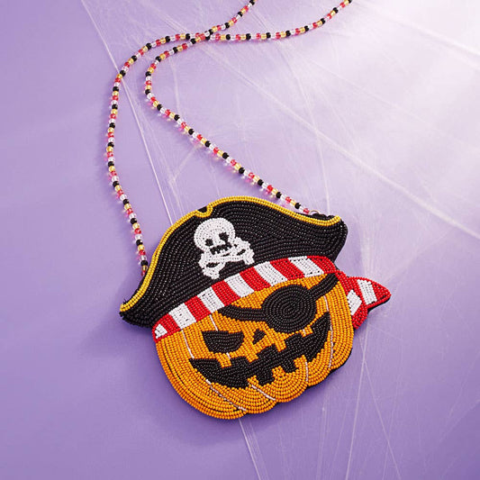 Halloween Pirate Pumpkin Beaded Mini Crossbody Bag