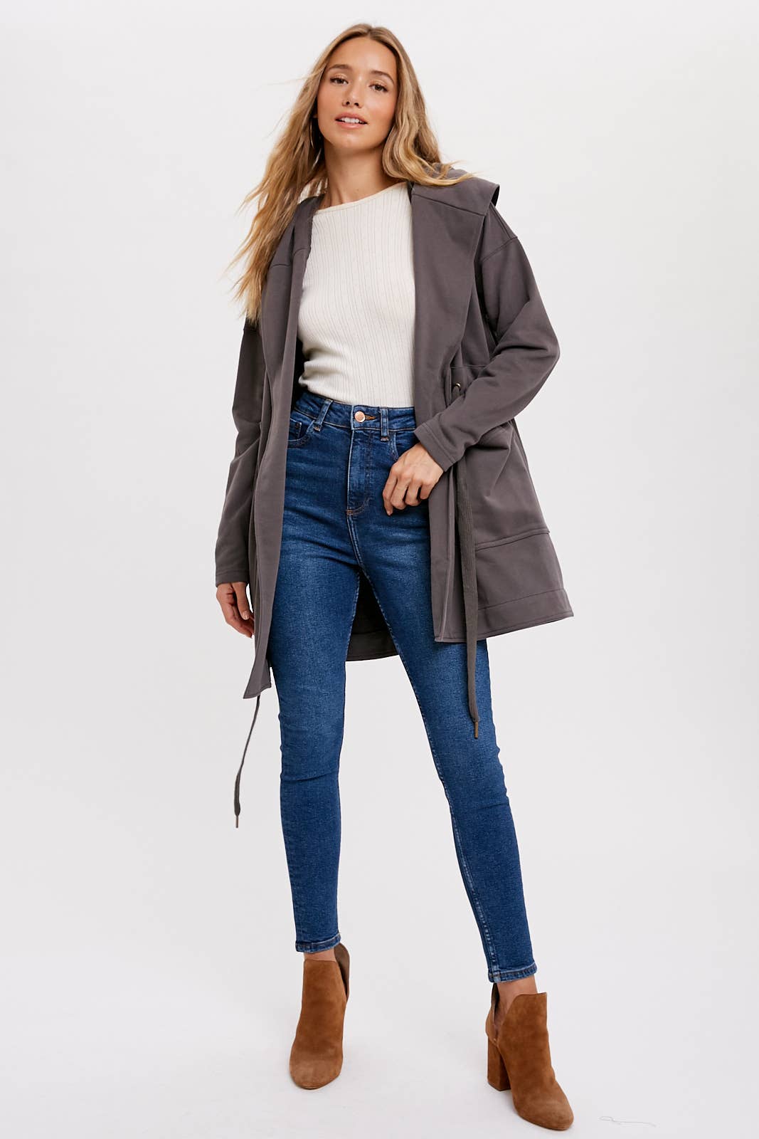 FRENCH TERRY HOODIE JACKET: ASH / L