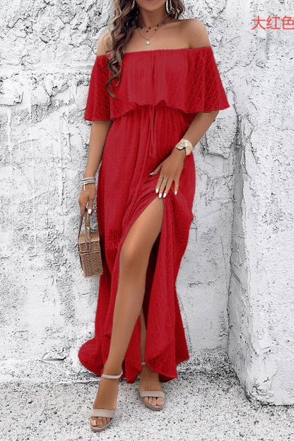 CWDMD02634_ELEGANT POLKA DOT OFF-SHOULDER MAXI DRESS