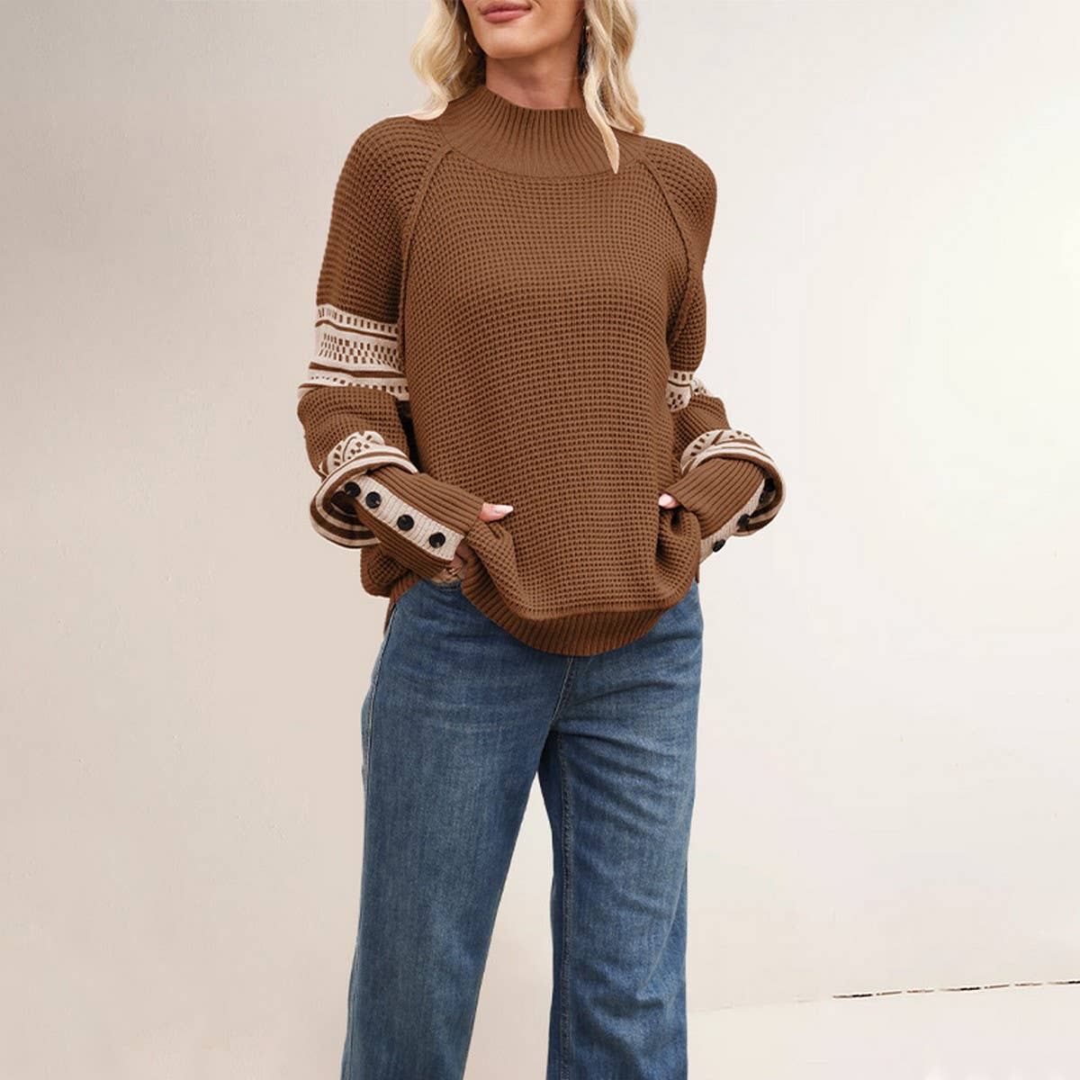 Women’s Half Turtleneck Knit Pullover Sweater_CWOSWL07173
