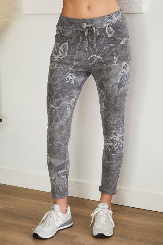 TROPICAL FLORA PRINT CRINKLE JOGGERS (6175-CORDFLORAL)