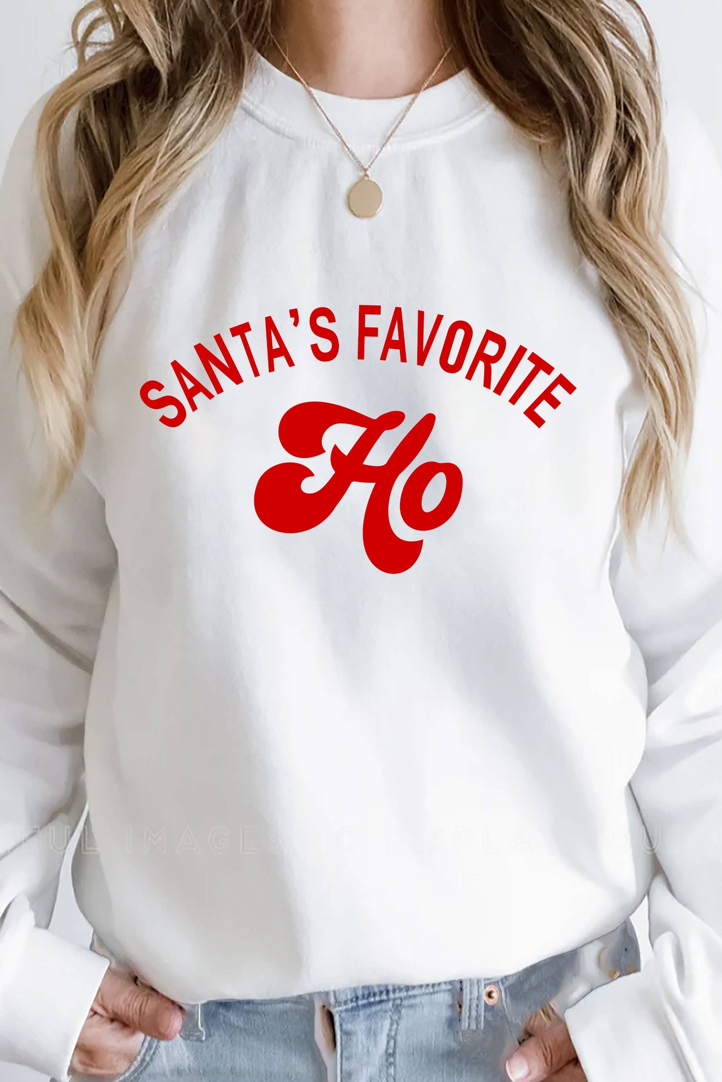 Santa's Favorite HO, Christmas, Unisex Crew-Neck FLEECE Sweatshirt: Black/Red / L