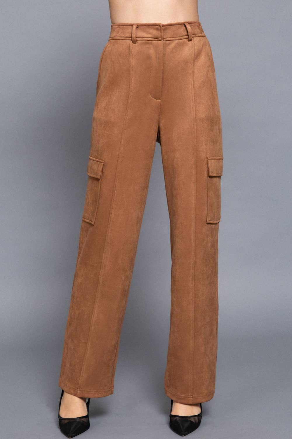 High Waist Straight Line Suede Cargo Pants