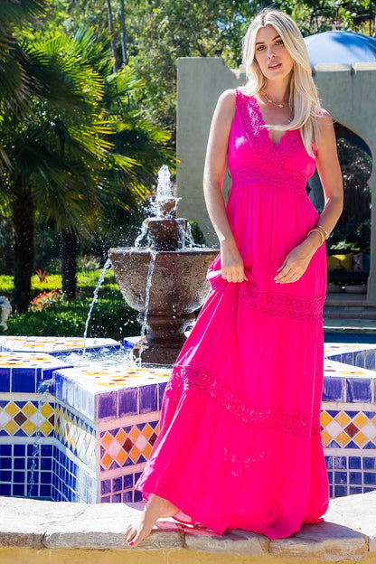 CROCHET LACE WOVEN MAXI DRESS: M / NAVY