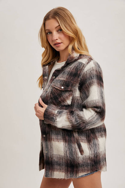 BRUSHED FLANNEL BUTTON DOWN SHACKET