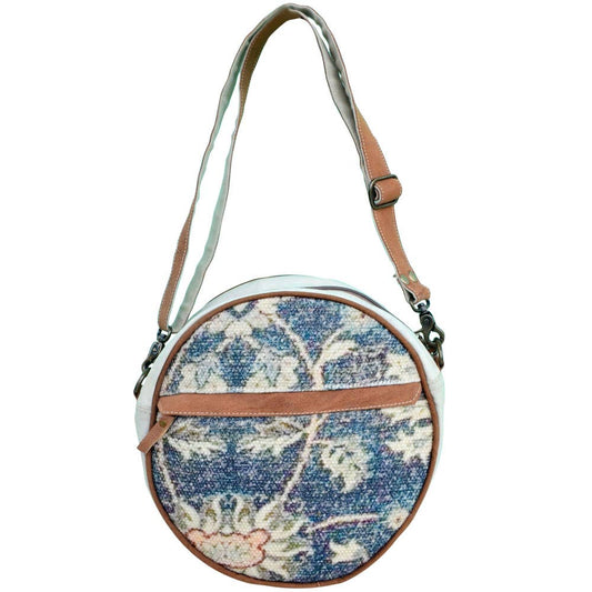 Round Canvas And Recycled Fabric Bag