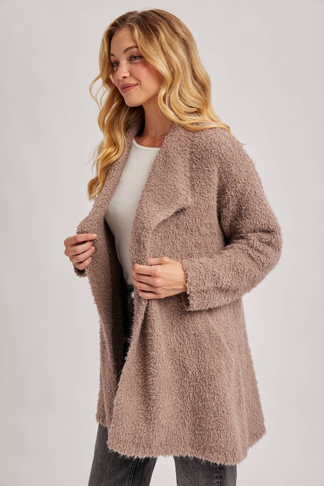 SOFT FUZZY DRAPE FRONT CARDIGAN