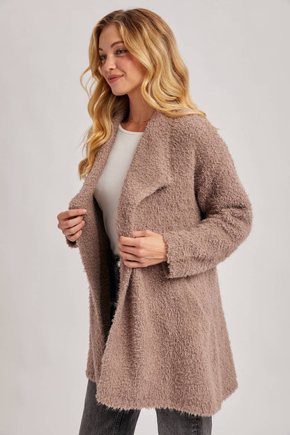 SOFT FUZZY DRAPE FRONT CARDIGAN