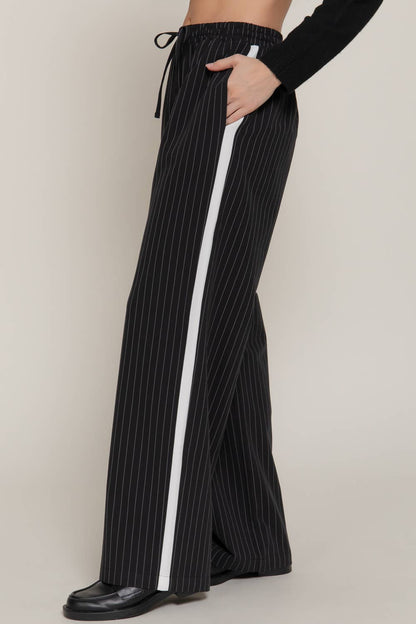 Side Stripe Detail Y/D Stripe Long Pants with Drawstring