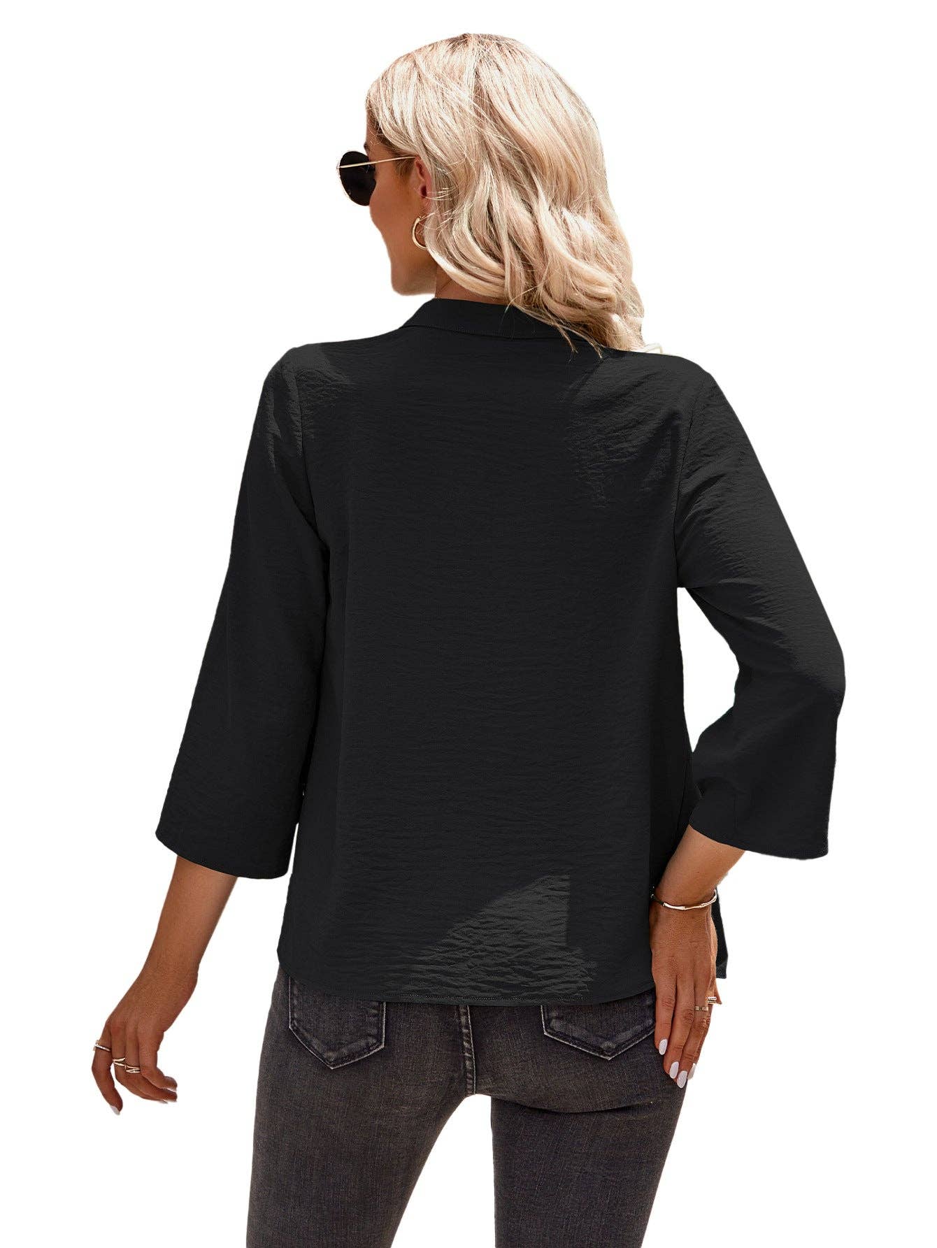 SN18 Sweetkama Ladies V-neck Hemming Daily Shirt: Green / M