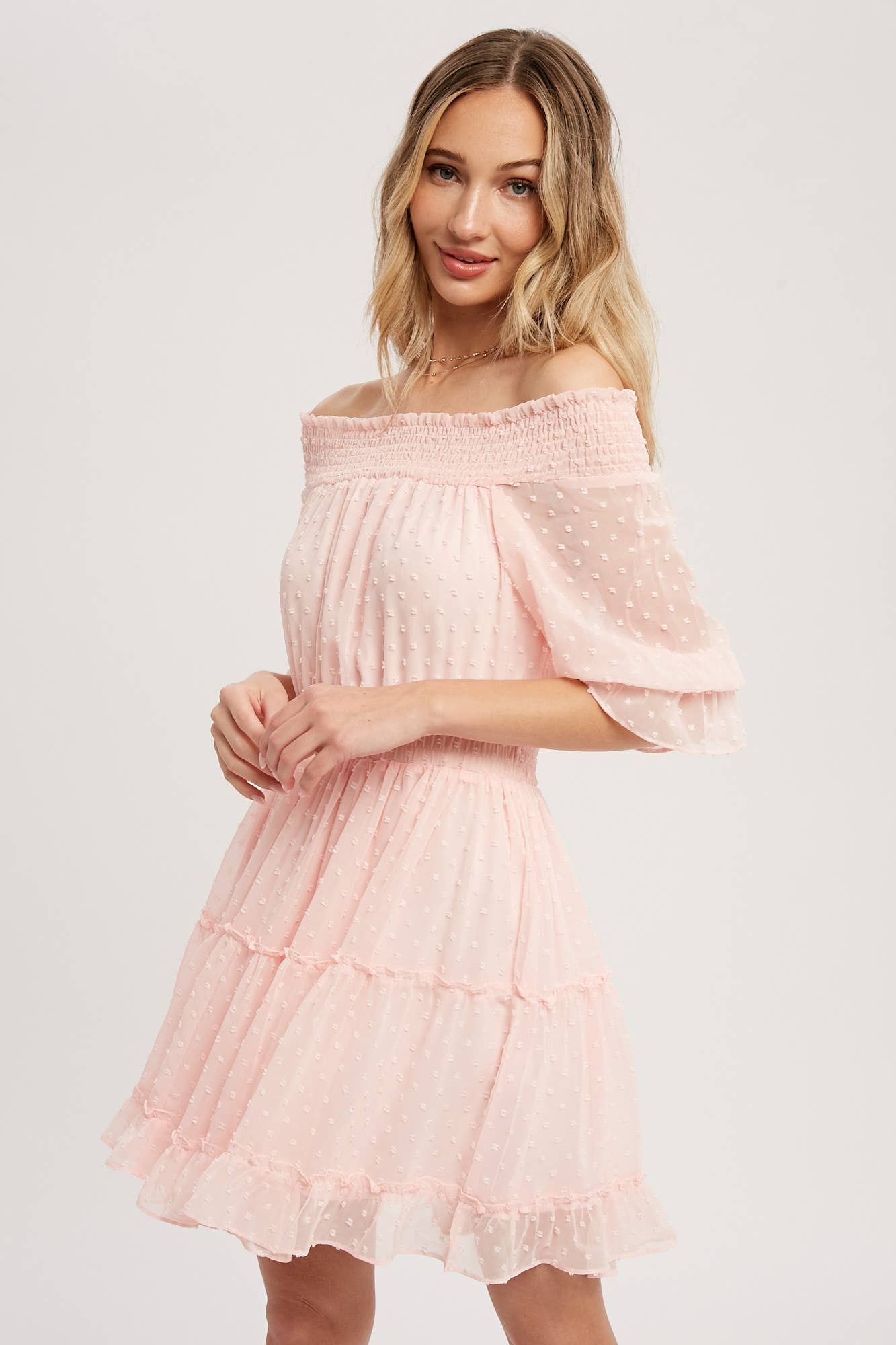 SWISS DOT OFF SHOULDER DRESS