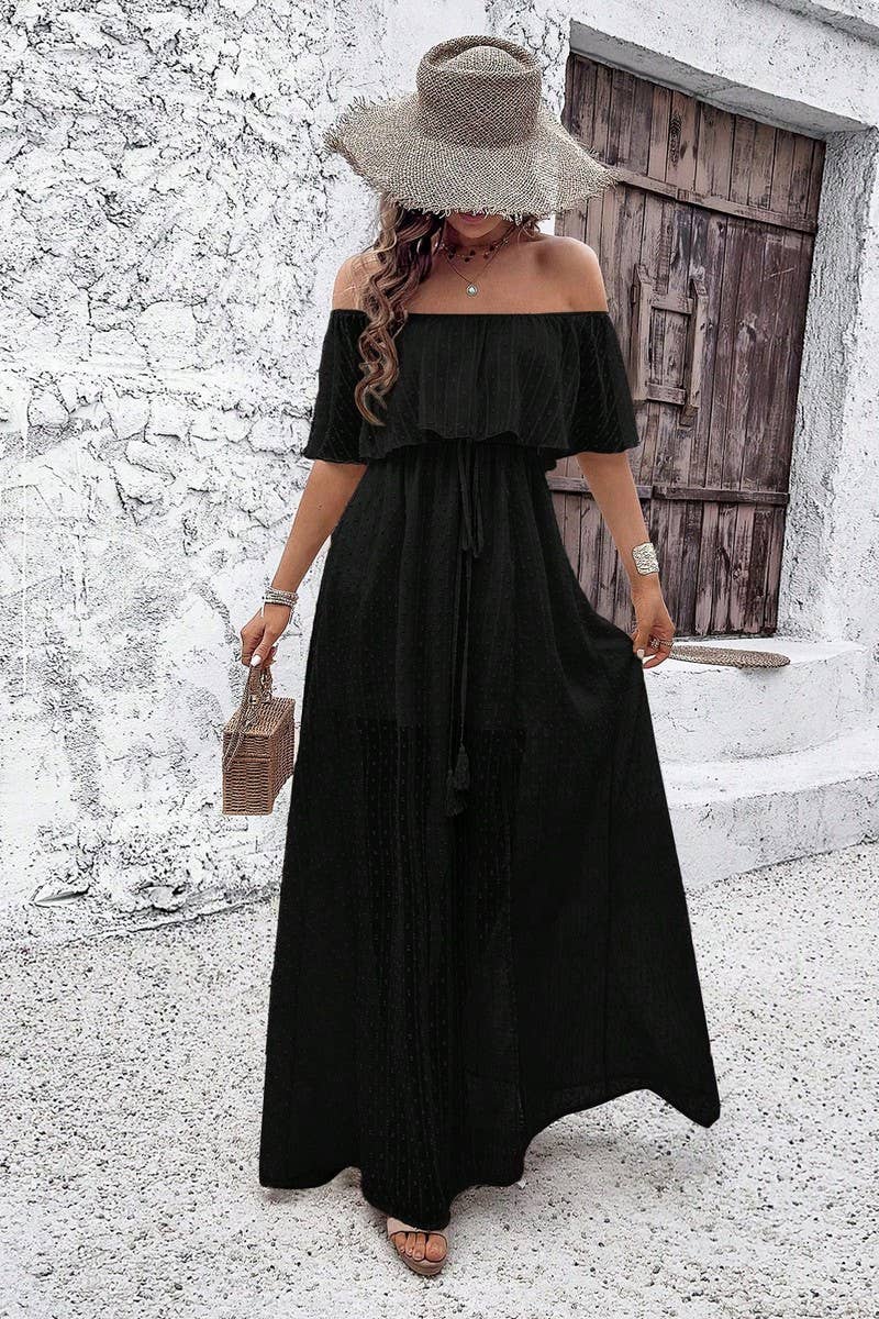CWDMD02634_ELEGANT POLKA DOT OFF-SHOULDER MAXI DRESS