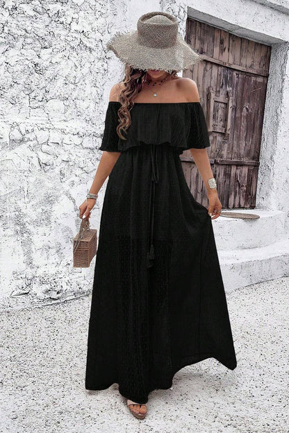 CWDMD02634_ELEGANT POLKA DOT OFF-SHOULDER MAXI DRESS
