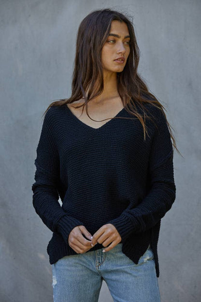 W1289 | Knit Sweater V-Neck Long Sleeve Top