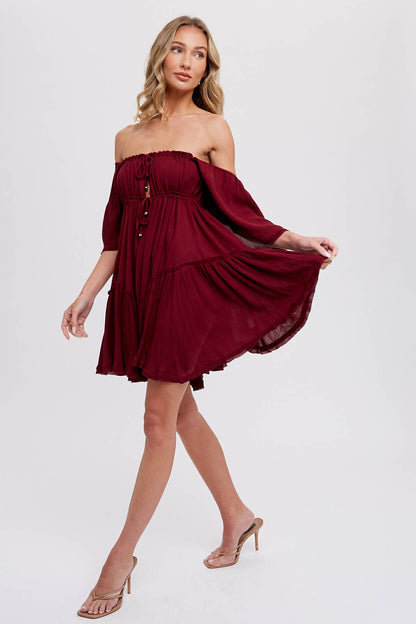 RUFFLE HEM  RUCHED MINI DRESS