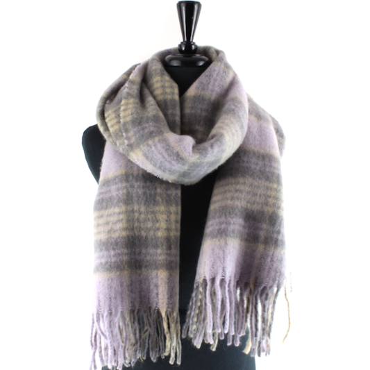 S24164 Wide Fuzzy Plaid Scarf