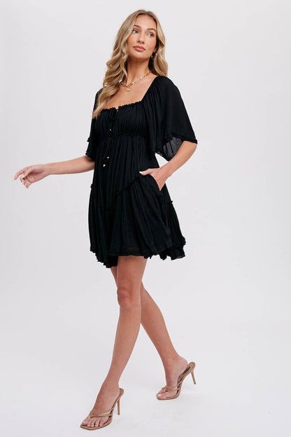 RUFFLE HEM  RUCHED MINI DRESS
