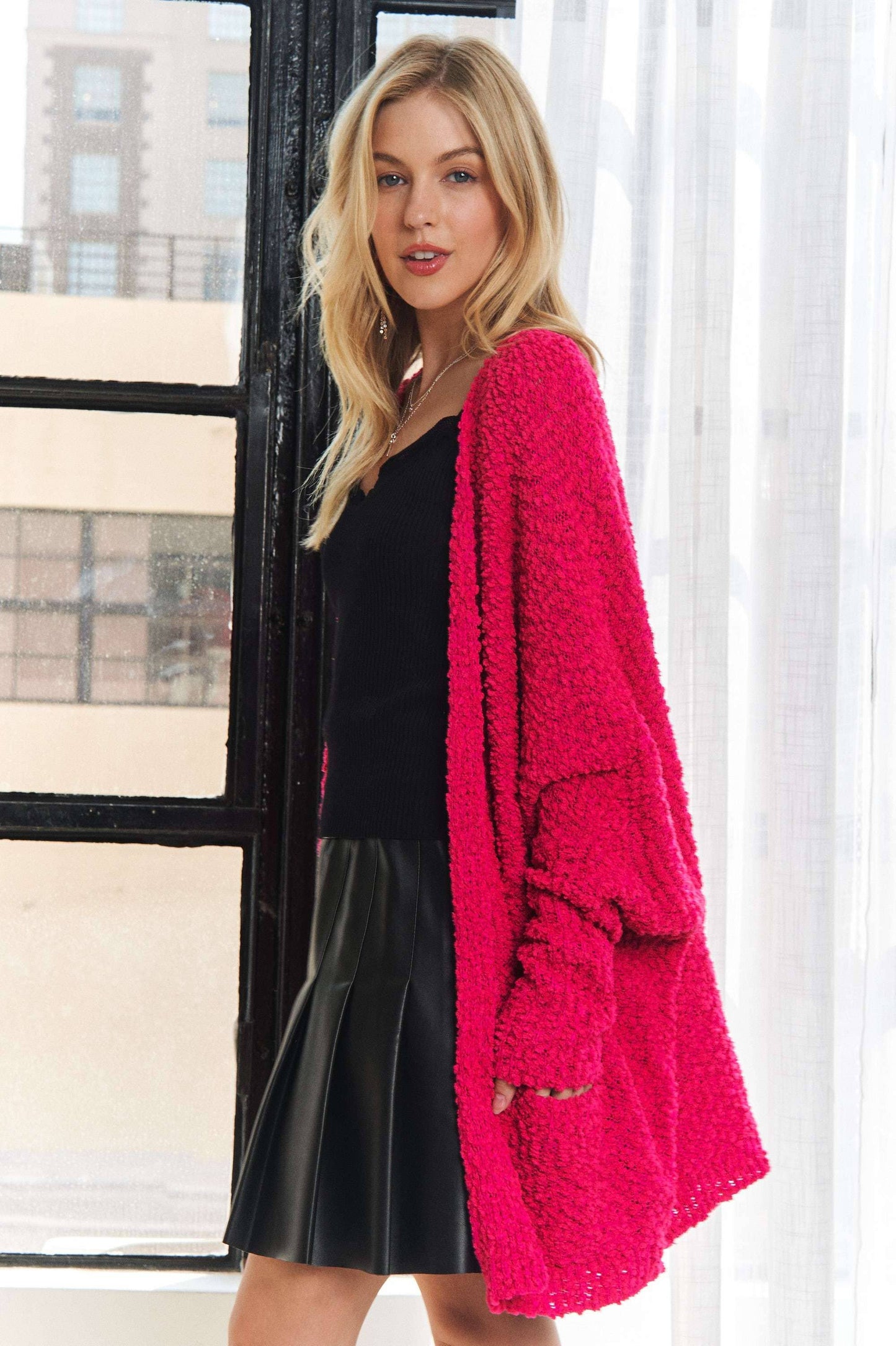 CESW2245 - POPCORN KNIT SWEATER CARDIGAN