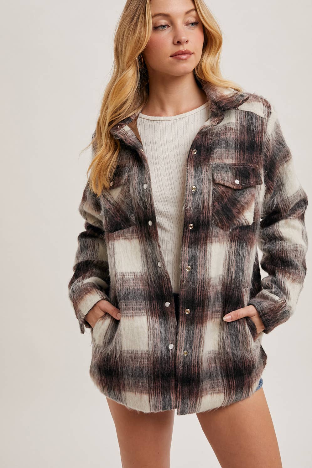 BRUSHED FLANNEL BUTTON DOWN SHACKET
