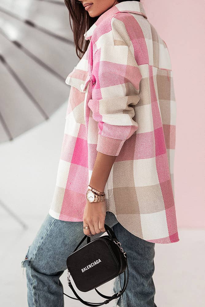 Colorful Open Button Pockets Plaid Shackets FHB012