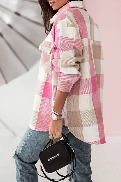 Colorful Open Button Pockets Plaid Shackets FHB012