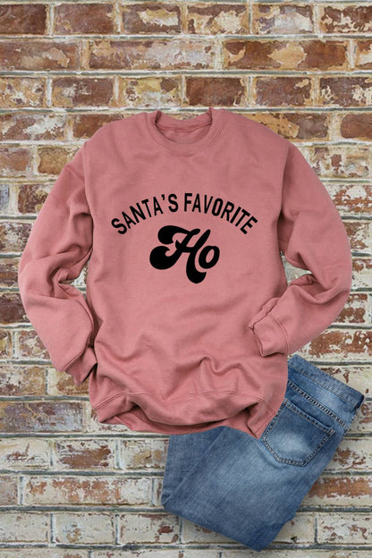 Santa's Favorite HO, Christmas, Unisex Crew-Neck FLEECE Sweatshirt: Black/Red / S