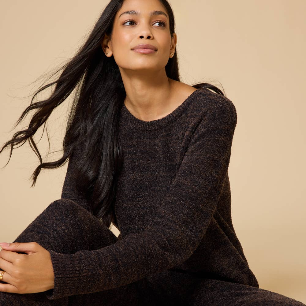 Women's Cozy Heathered Marshmallow Crew Lounge Set