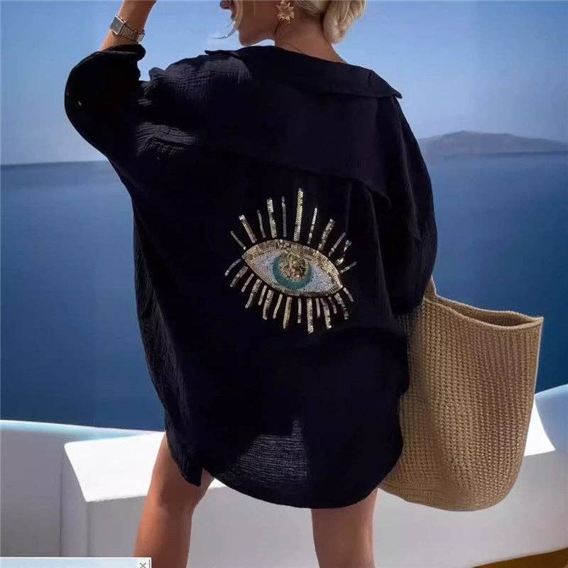 Collar Long Sleeve Shirt in Solid Color
