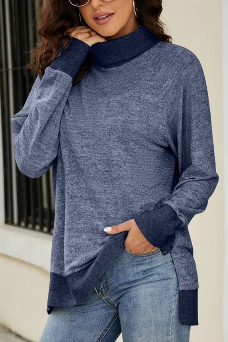 WOMEN HIGH TURTLE NECK LONG SLEEVE JUMPER TOP_CWTBLL0185: Blue / (XL) 1