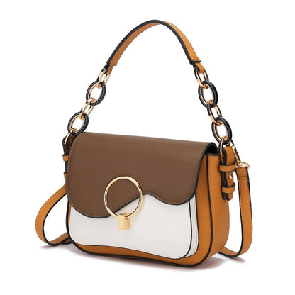 Fantasia Solid Crossbody Handbag Vegan Leather Women by Mia: Ivory-Cognac-Navy