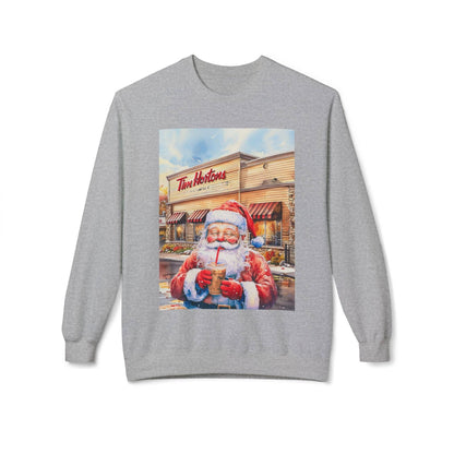 Santa with an Iced Coffee at Tim Horton's Cozy Unisex Christmas Crewneck Sweatshirt