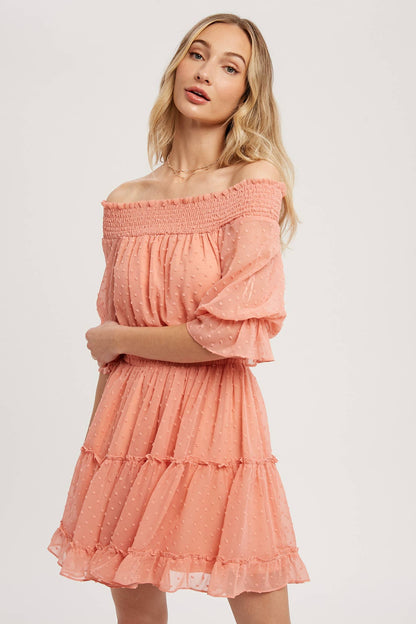 SWISS DOT OFF SHOULDER DRESS