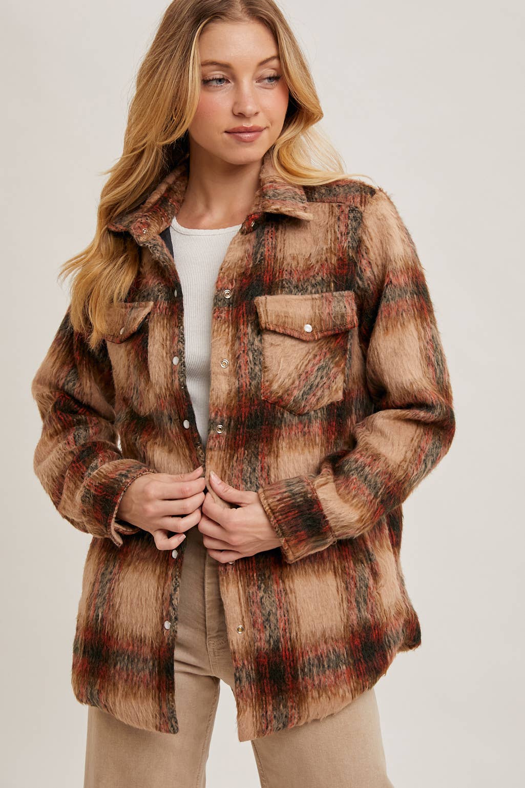 BRUSHED FLANNEL BUTTON DOWN SHACKET