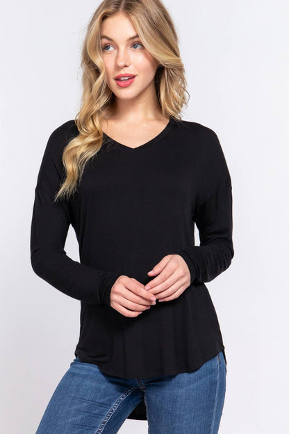 Long Dolman Sleeve V-neck Rayon Span Jersey Top
